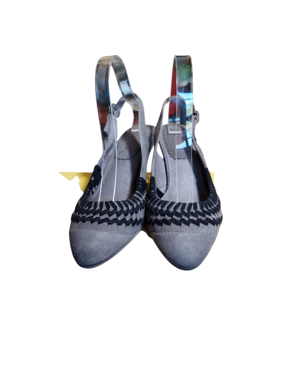 Women's Gray Slingback Kitten Heel Pumps with Woven Detail - Picture 4 of 11